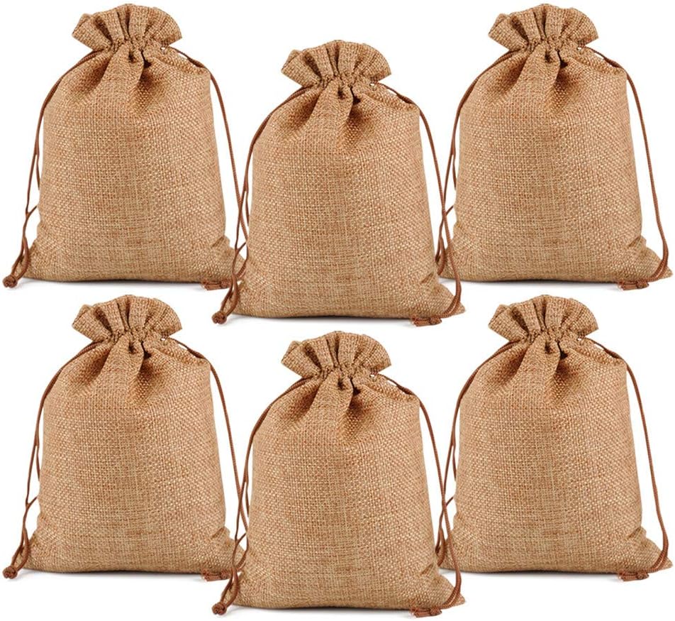 Lucky Monet 25/50/100PCS Burlap Gift Bags Wedding Hessian Jute Bags Linen Jewelry Pouches with Drawstring for Birthday, Party, Wedding Favors, Present, Art and DIY Craft (50Pcs, Coffee, 3” x 4”)