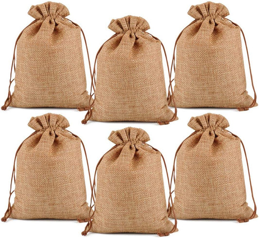 Lucky Monet 25/50/100PCS Burlap Gift Bags Wedding Hessian Jute Bags Linen Jewelry Pouches with Drawstring for Birthday, Party, Wedding Favors, Present, Art and DIY Craft (50Pcs, Coffee, 3” x 4”)