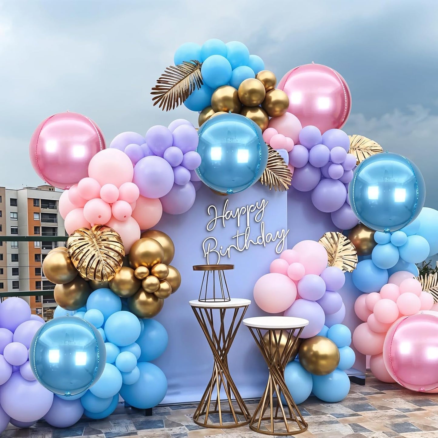 6Pcs blue Pink Round Foil Balloons,Giant 4D Round Ball Balloon,22 Inch Metallic blue Pink Balloons for Birthday Wedding Baby Shower Party Decorations
