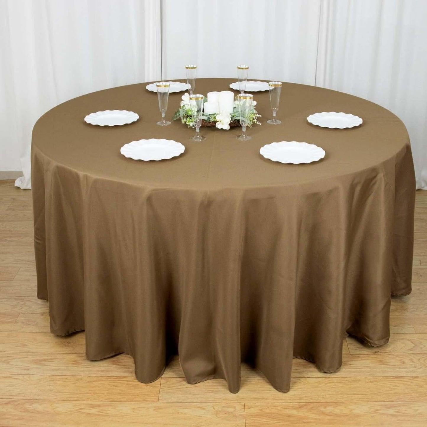 Efavormart Round Tablecloth, 120 Inch Stain & Wrinkle Resistant Washable Table Cloth, Decorative Polyester Fabric Table Cover for Banquet, Wedding, Dining - Taupe