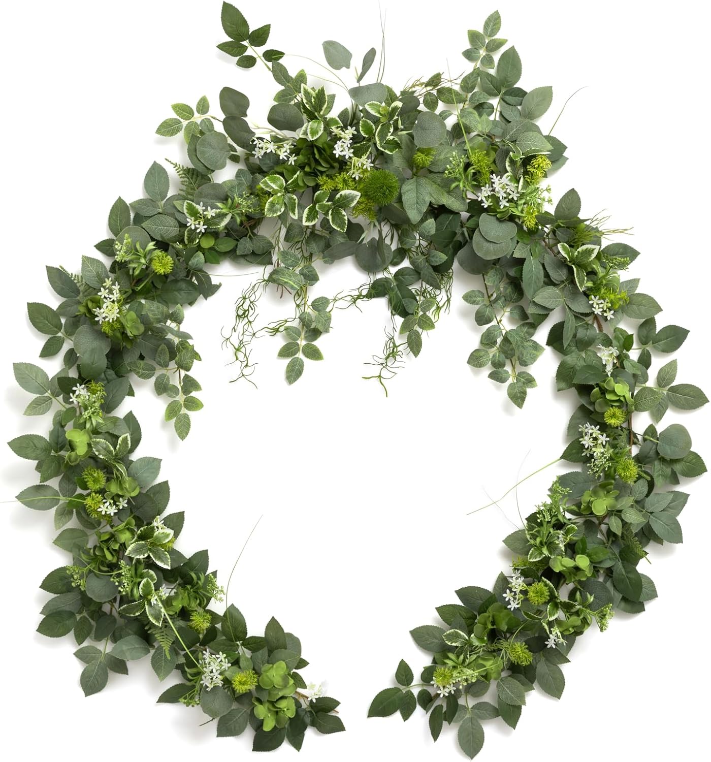 Ling's Moment Flower Garland - 6FT Eucalyptus & Rose - Sweetheart Table Decor for Wedding Reception, Artificial Floral Garland for Mantle, Spring Garden Ceremony, Christmas Decoration, Ivory White