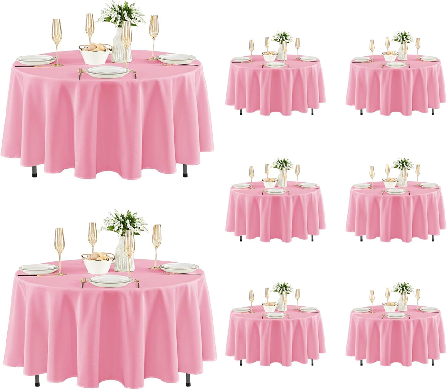 Fitable 8 Pack Round Tablecloths: Stain Resistant Wrinkle Free Circle Table Clothes, Washable Reusable Polyester Table Covers for Wedding Party Birthday Banquet Reception(Pink, 84 Inch)