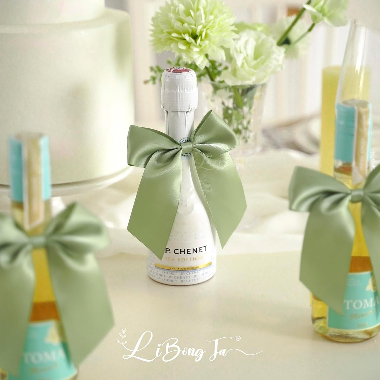 4.5" Satin Ribbon Sage Green Bows for Gift Wrapping, Twist Tie Bows, Cute Bows for Crafts, Party Favors, Premade Bows Pre-Tied Decorative Bows for Flower Bouquets Candy Apple Bows-24 Counts