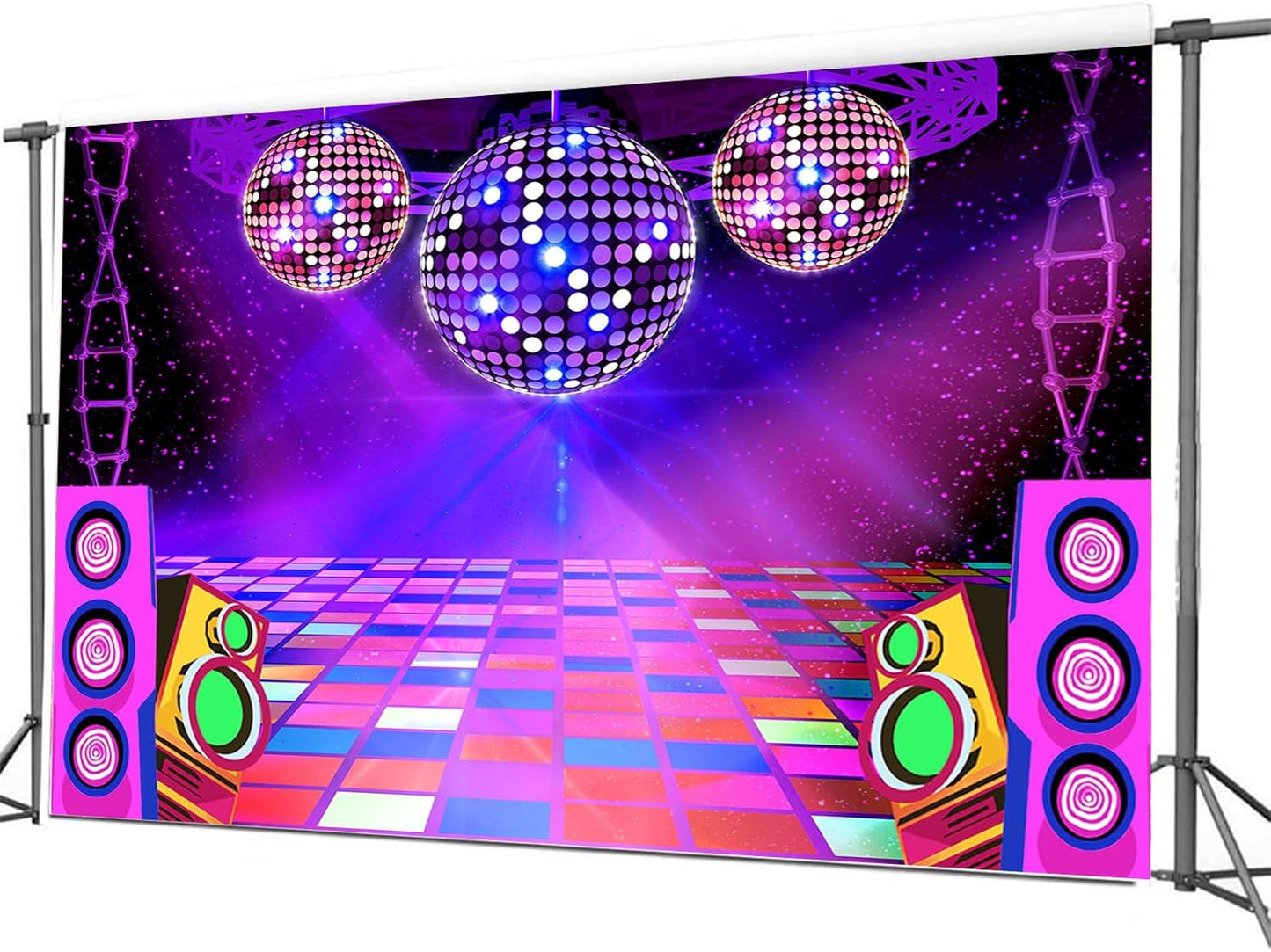Dance Party Backdrop Retro 80s 90s Theme Stage Dance Ball Music Birthday Party Decoration DJ Photography Background 15 x 10 ft for Baby Shower Picture Photo Shoot Polyester Fabric, Blue