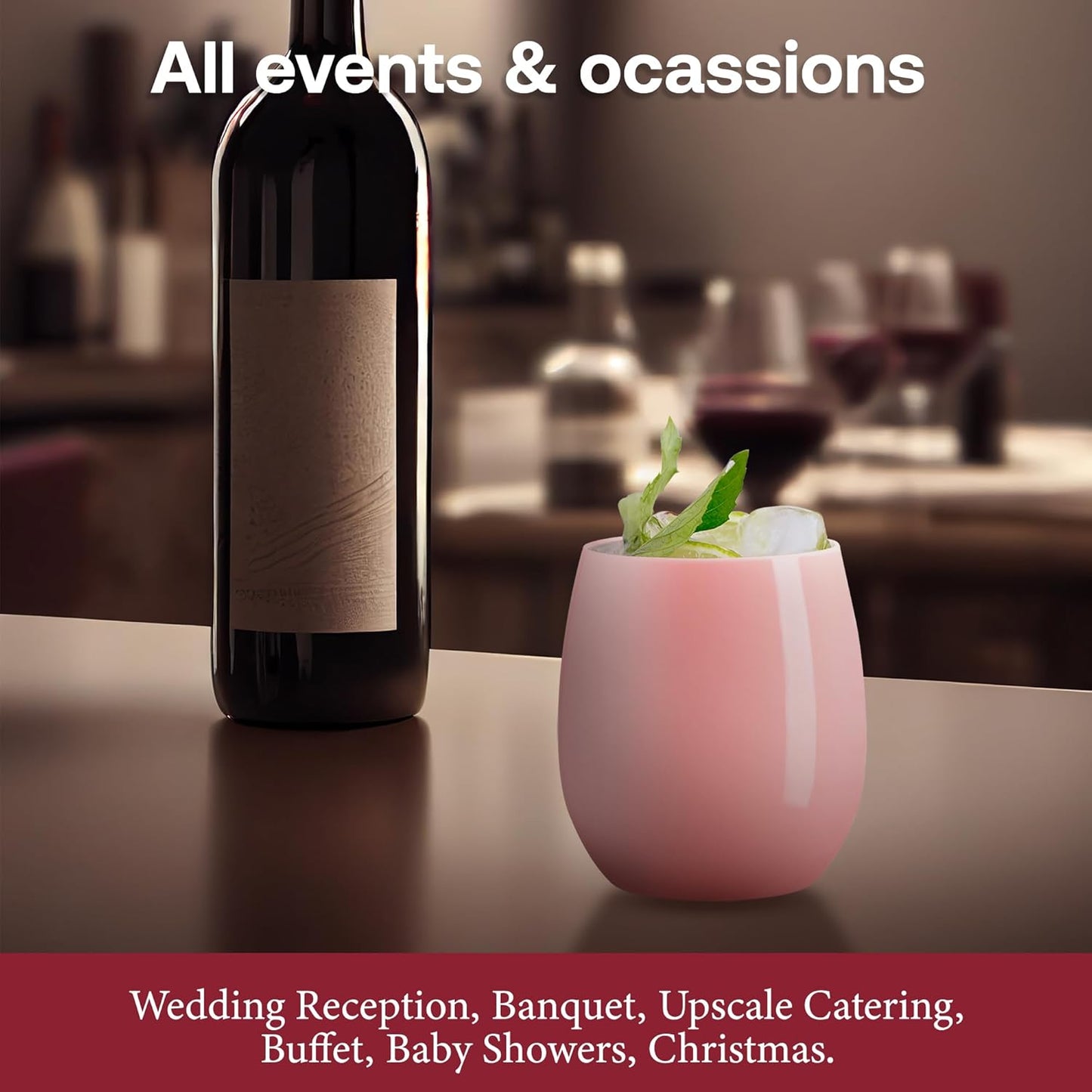 Smarty Had A Party 12 oz Wine Glasses – 64 Pink Stemless Plastic Wine Glasses, Unbreakable Disposable Drinkware for Weddings & Events