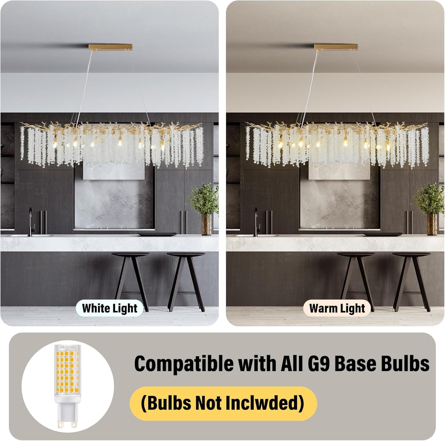 YUYI Modern Crystal Chandelier, 47.2" Gold Tree Branch Chandeliers for Dining Room, Large Rectangular Chandelier, Luxury Ceiling Light Fixture for Living Room, Kitchen Island, Foyer, 5 Year Warranty