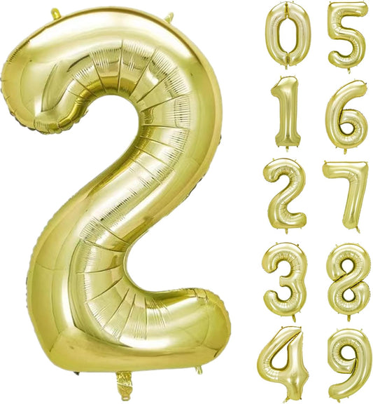 40 Inch Number 2 light gold Large Numbers Balloon 0-9 Birthday Party Decorations,Foil Mylar Big Number Balloon Digital 2 for Birthday Party Supplies Wedding Decorations(Number 2)