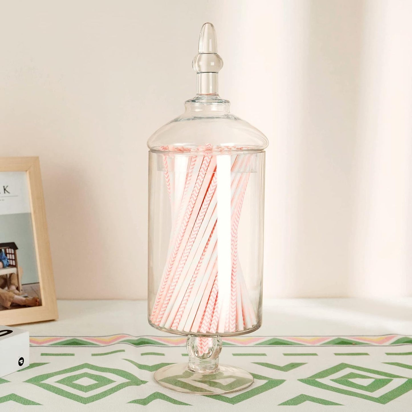 Glass Apothecary Jars, Clear Candy Bowl Dishes Holder Elegant Storage Buffet Display, Decorative Wedding Candy Organizer Canisters (Height: 15.5" Body: 5")