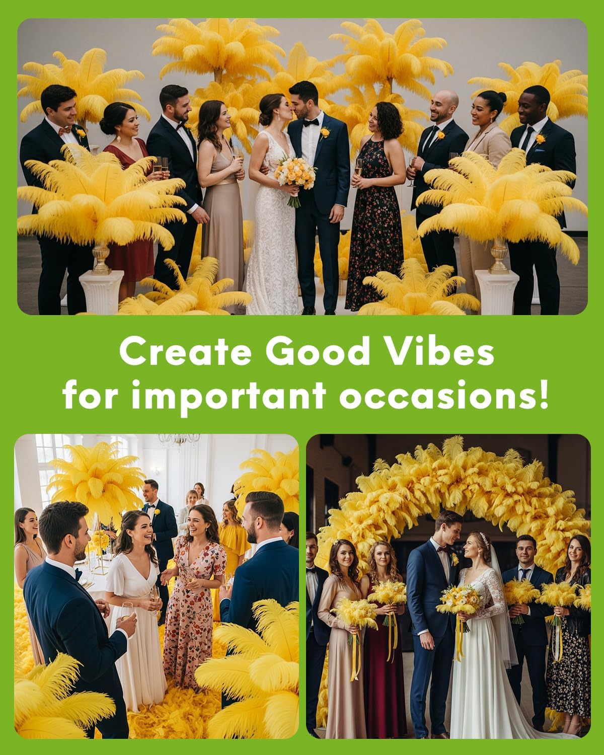 NEWONG 30pcs Yellow Ostrich Feathers Natural Bulk 9-12in（23-30cm） Vase Craft Wedding Home Party Centerpieces Christmas Day Decoration