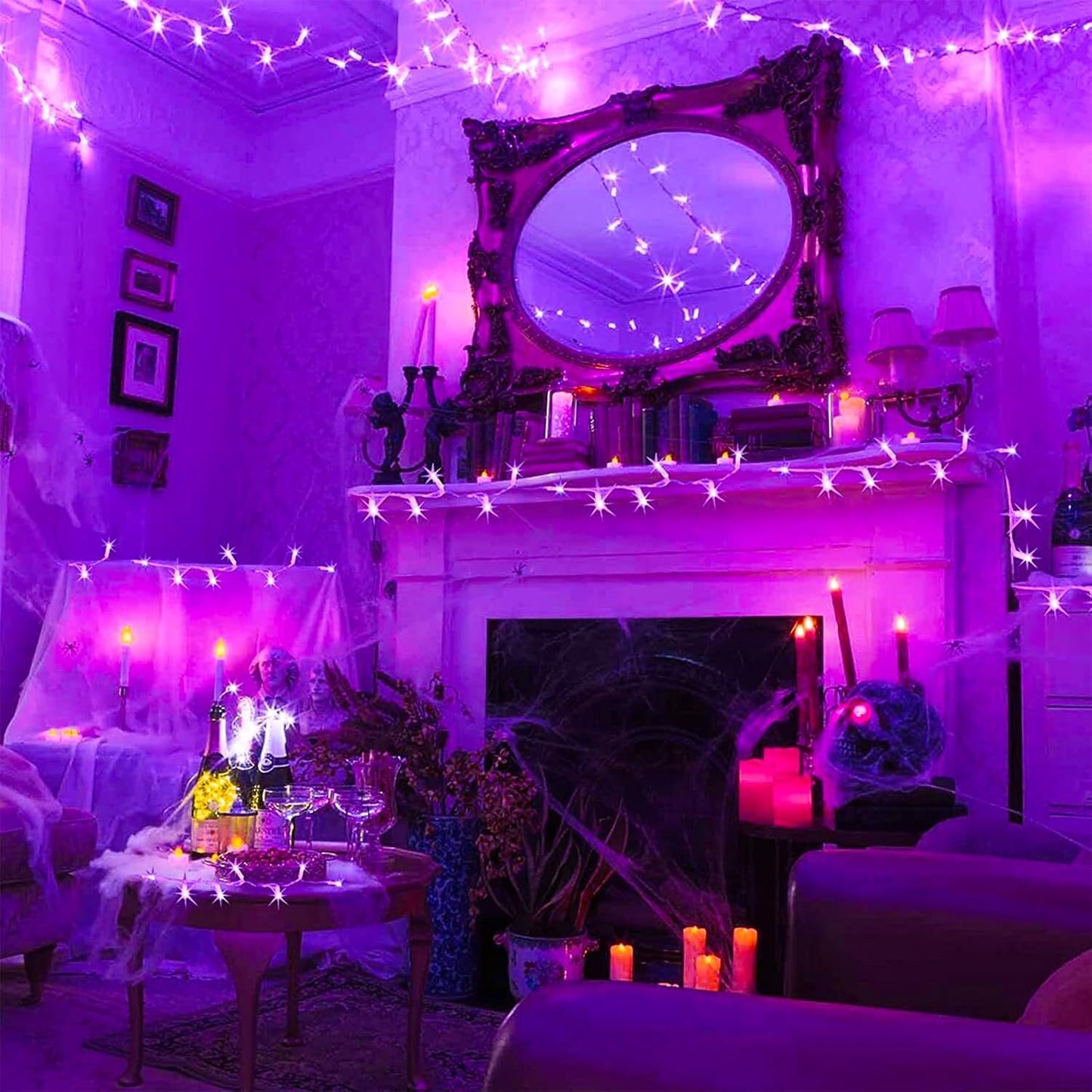 Purple String Lights, 33ft 100 LED 8 Modes Clear Wire Plug in Christmas Easter Tree Decorative Light for Wedding Birthday Party Window Bedroom Hanging Decorations