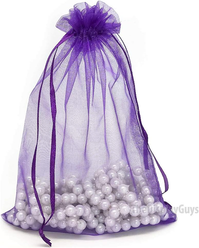 TheDisplayGuys 48-Pack 6x8 Purple Sheer Organza Gift Bags with Drawstring, Jewelry Candy Treat Wedding Party Favors Mesh Pouch