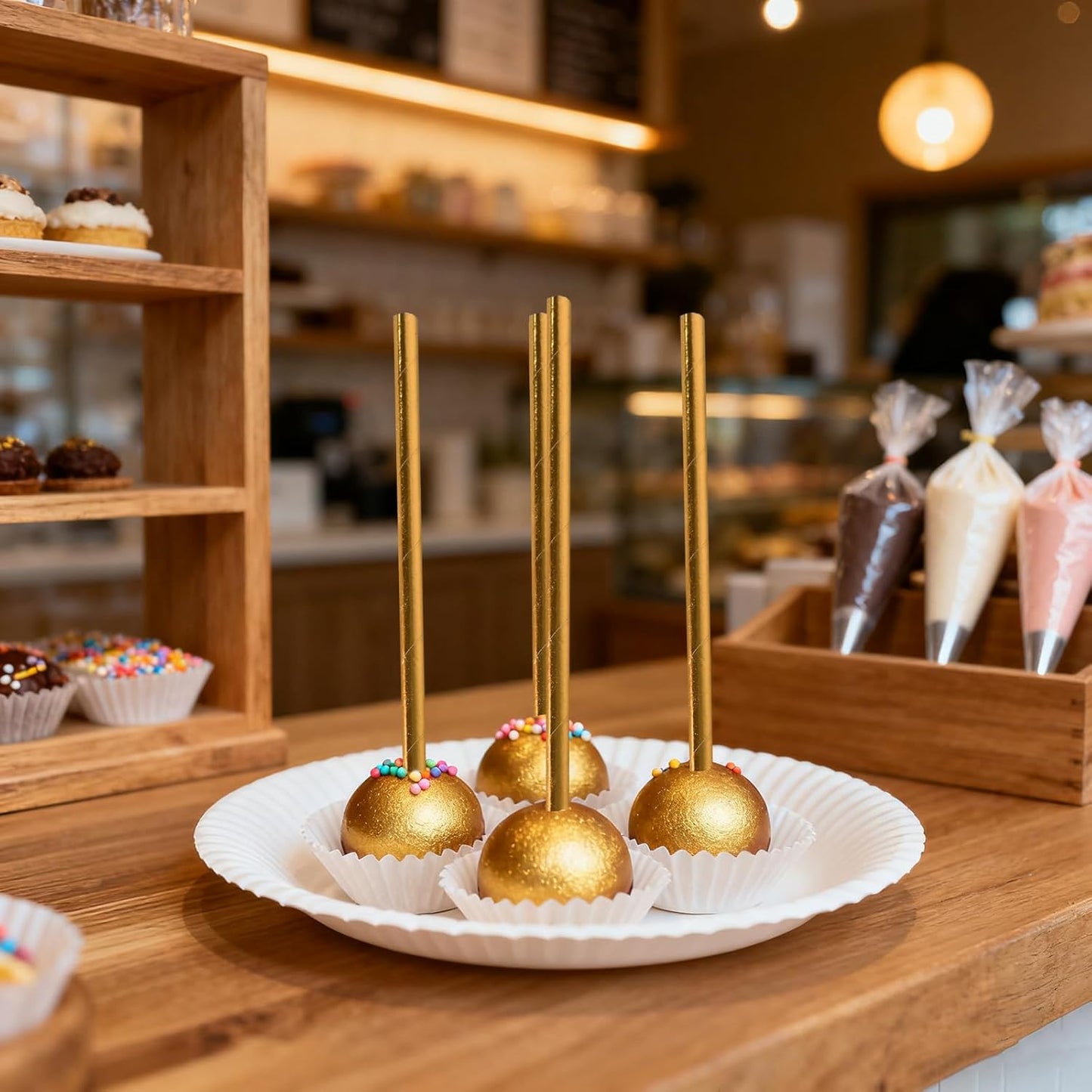 Gold Paper Straws, Disposable Drinking Straws for Graduation, Birthday, Wedding,Cocktail Party, 7.75" x 0.24" - 100 Pack