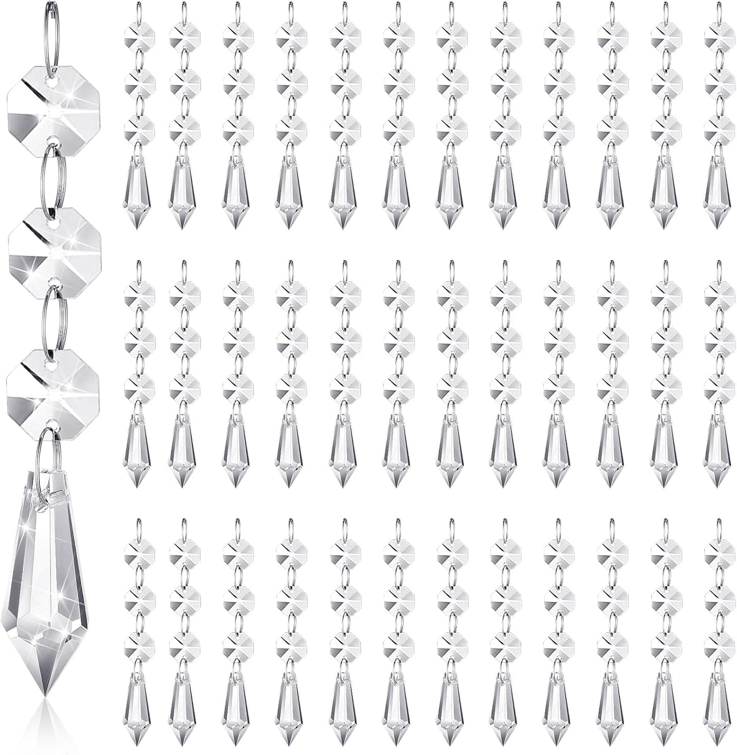 Nuenen 100 Pcs Hanging Crystals for Centerpieces Acrylic Chandelier Garland Beads Strands Prism Decorations Clear Teardrop Chandelier Crystals Pendant Wedding Home Garden Outdoor Ornaments(Icicle)