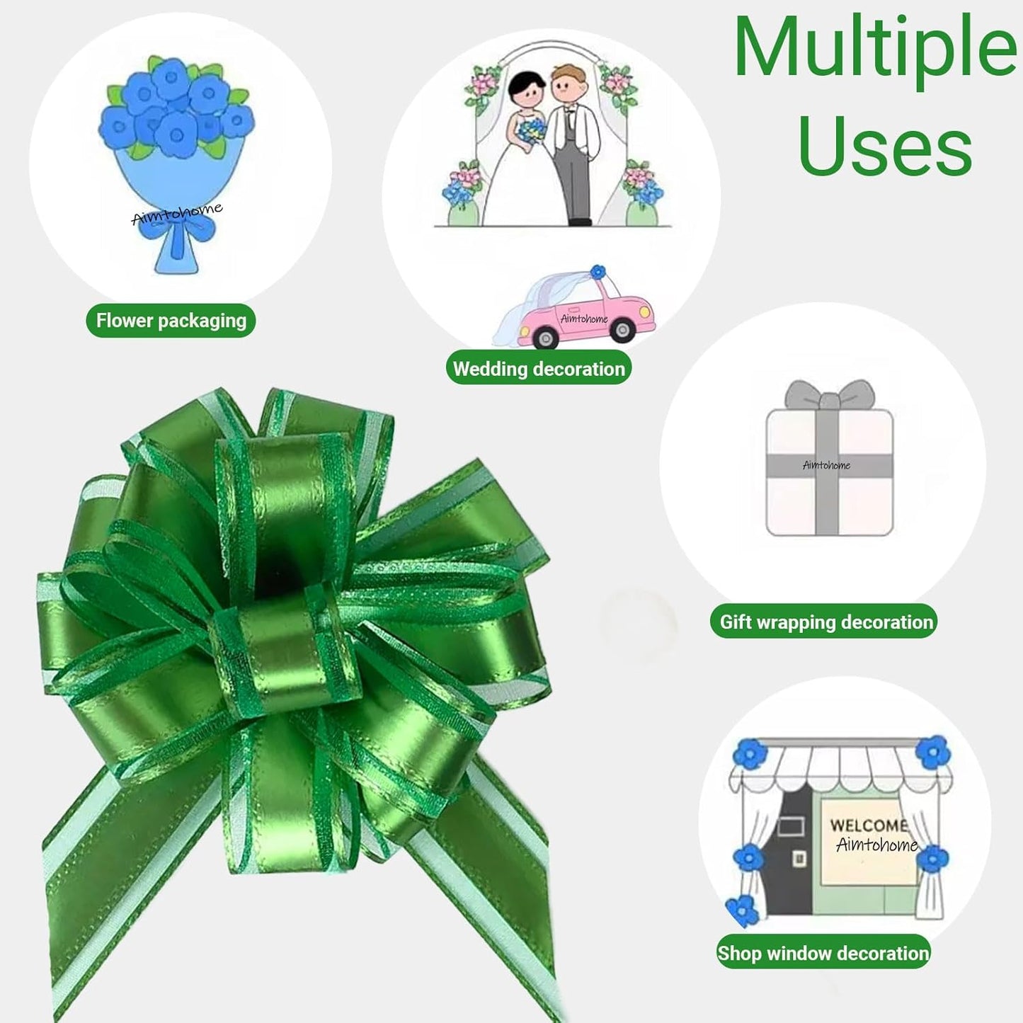 Small Pull Bows, 10 PCS 4 Inch Green Gift Bows for Wrapping,Basket, Wedding,Birthday Party,Flower Bouquet Decoration