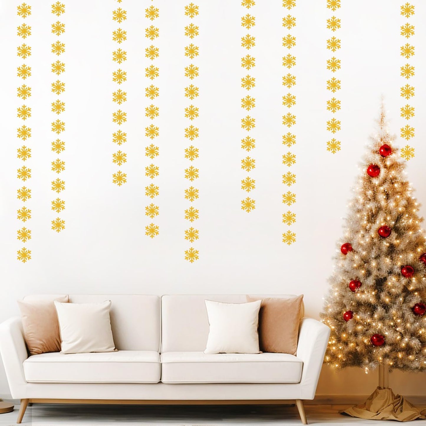 Snowflake-Snow Gold Christmas Party-Decoration Garland - 52ft Winter Wonderland Frozen Ornaments Hanging Paper Streamers,New Years Birthday Baby Shower Bachelorette Wedding Ceiling Decor Hugfond