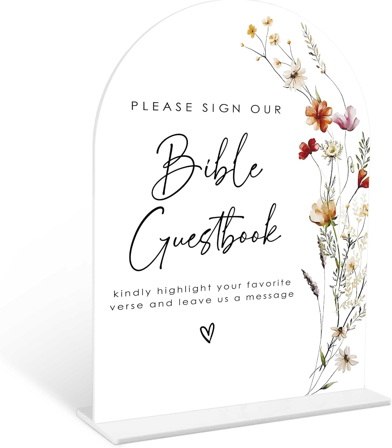 Boho Floral Bible Guest Book Sign, 6 x 8 Inch White Arch Acrylic Wedding Sign with Holder, Wedding Sign for Ceremony and Reception, Wedding Decoration, Wedding Supplies - BX28
