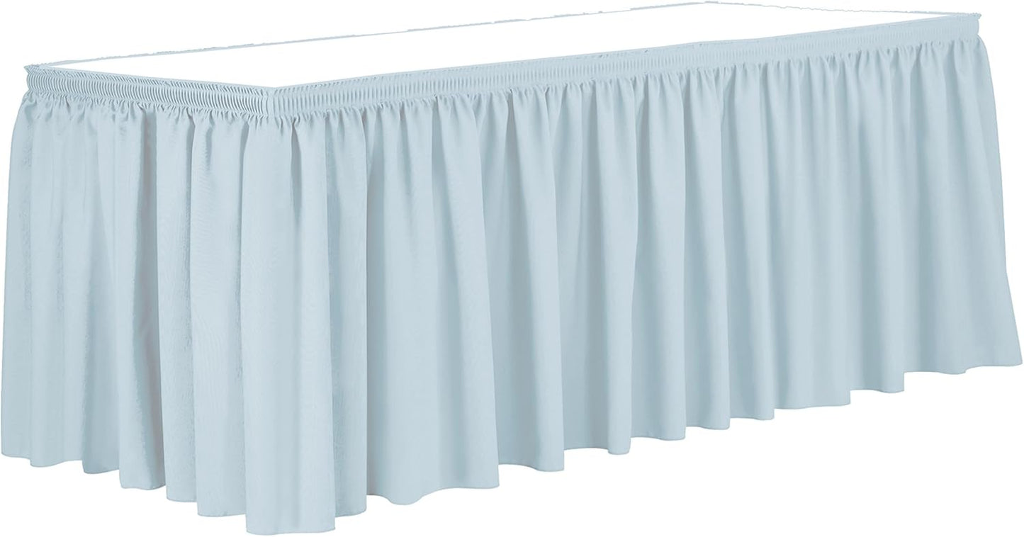 Ultimate Textile Pleat Polyester Fabric Table Skirt - Machine Washable Flame Resistant with Clips for Events, Weddings & Trade Shows, Cut & Sewn in Paterson, NJ - Ice Blue, 17' Shirred Pleat