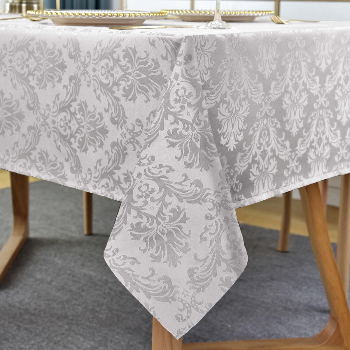SASTYBALE Damask Tablecloth Rectangle Tablecloth, Waterproof & Wrinkle Free Fabric Jacquard Table Cloth for Dinner, Party, Indoor & Outdoor, 60 x 120 Inch Grey