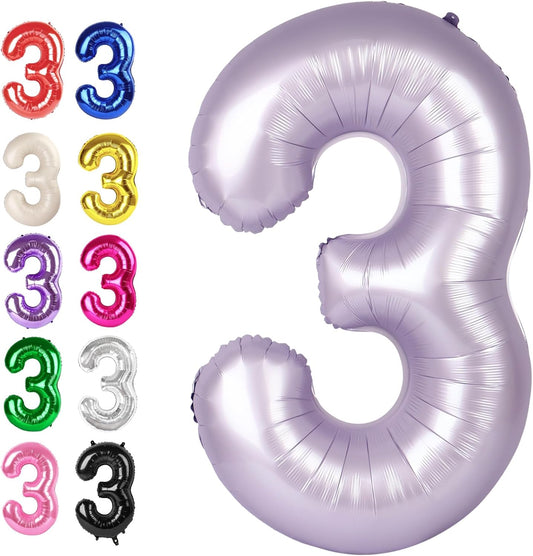 Large 40 Inch Lavender 3 Number Balloon, 3 13 23 30 33 36 38 Lilac Birthday Party Decorations, Numbers Three Foil Balloons for Anniversary Party Graduations Celebration Supplies