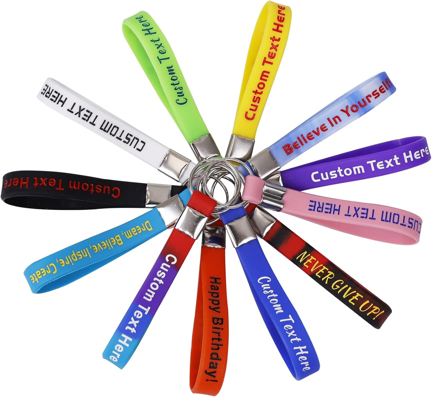 50 Custom Keychains Silicone Personalized Keyrings Customized Bulk for Events, Awareness, Motivation Customizable