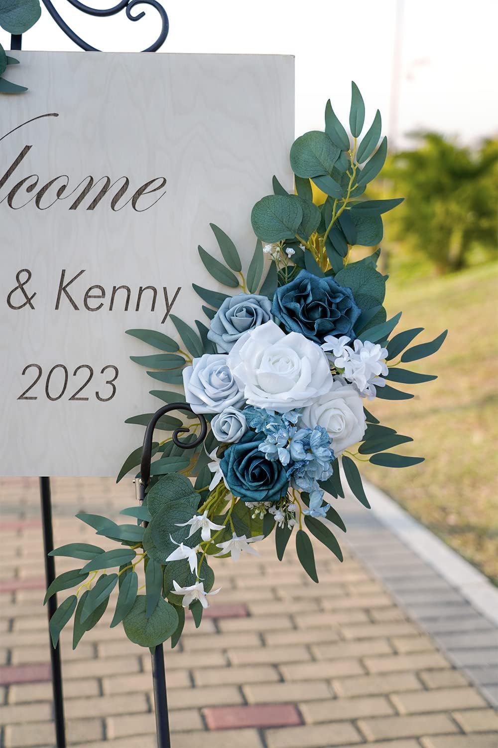 ponatia Wedding Arch Flowers (Pack of 2), Artificial Dusty Blue Flowers & Welcome Signs Decorations for Wedding Ceremony Reception