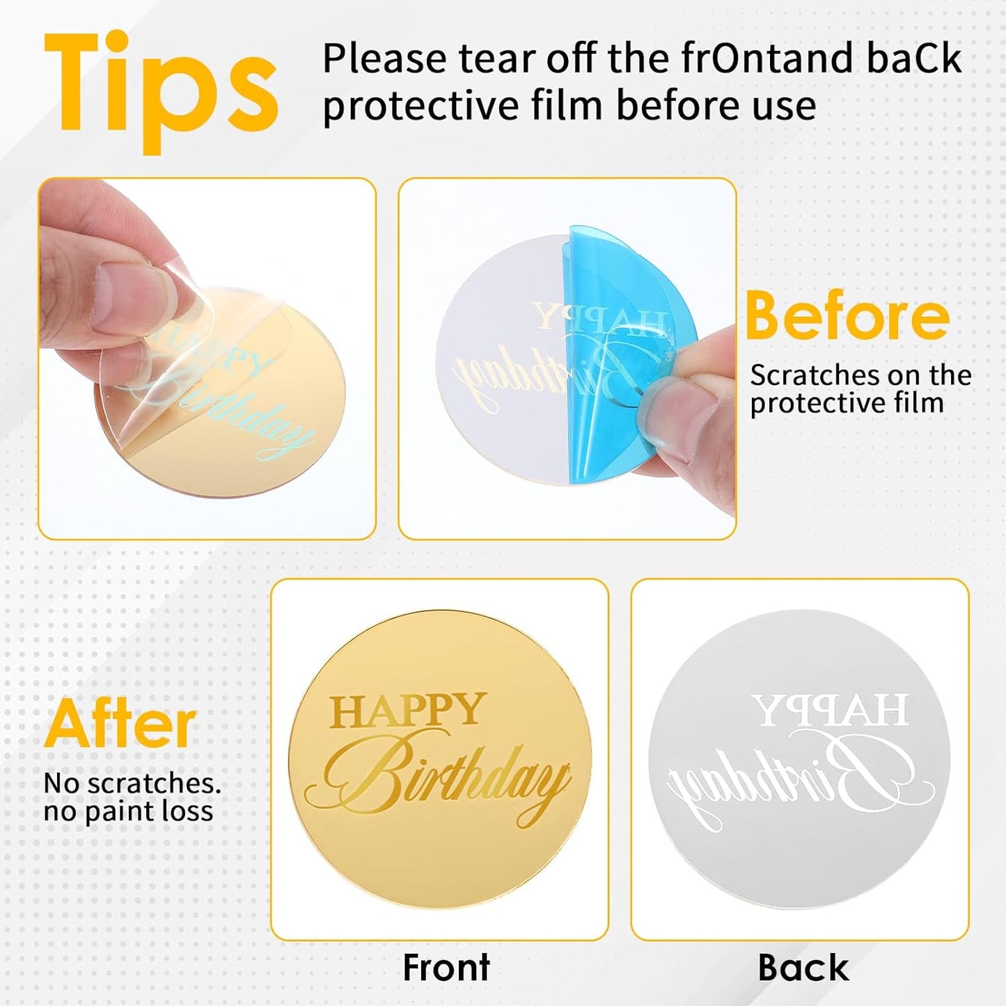 20 Pcs Acrylic Cupcake Toppers Circle Mirror Cake Toppers Disc Happy Birthday Cake Decoration Acrylic Engraved Cakes Picks Personalized Mirror Decoration for Birthday Party DIY Supplies