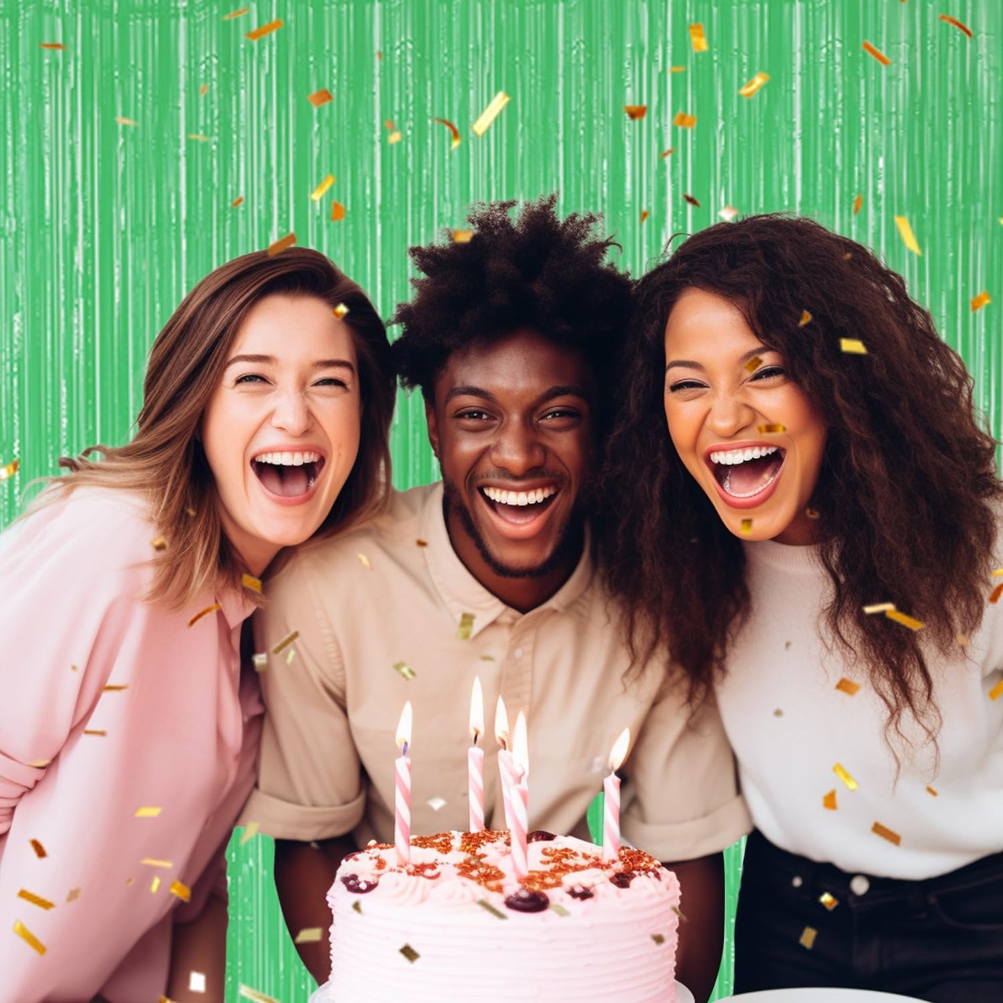 3 Pack Foil Fringe Backdrop - Pastel Light Green Shiny Tinsel Curtains for Party Decoration/Photo Booth Props - 3.3x8.2 FT Metallic Foil Backdrop for Birthday, Wedding, Graduation, Christmas