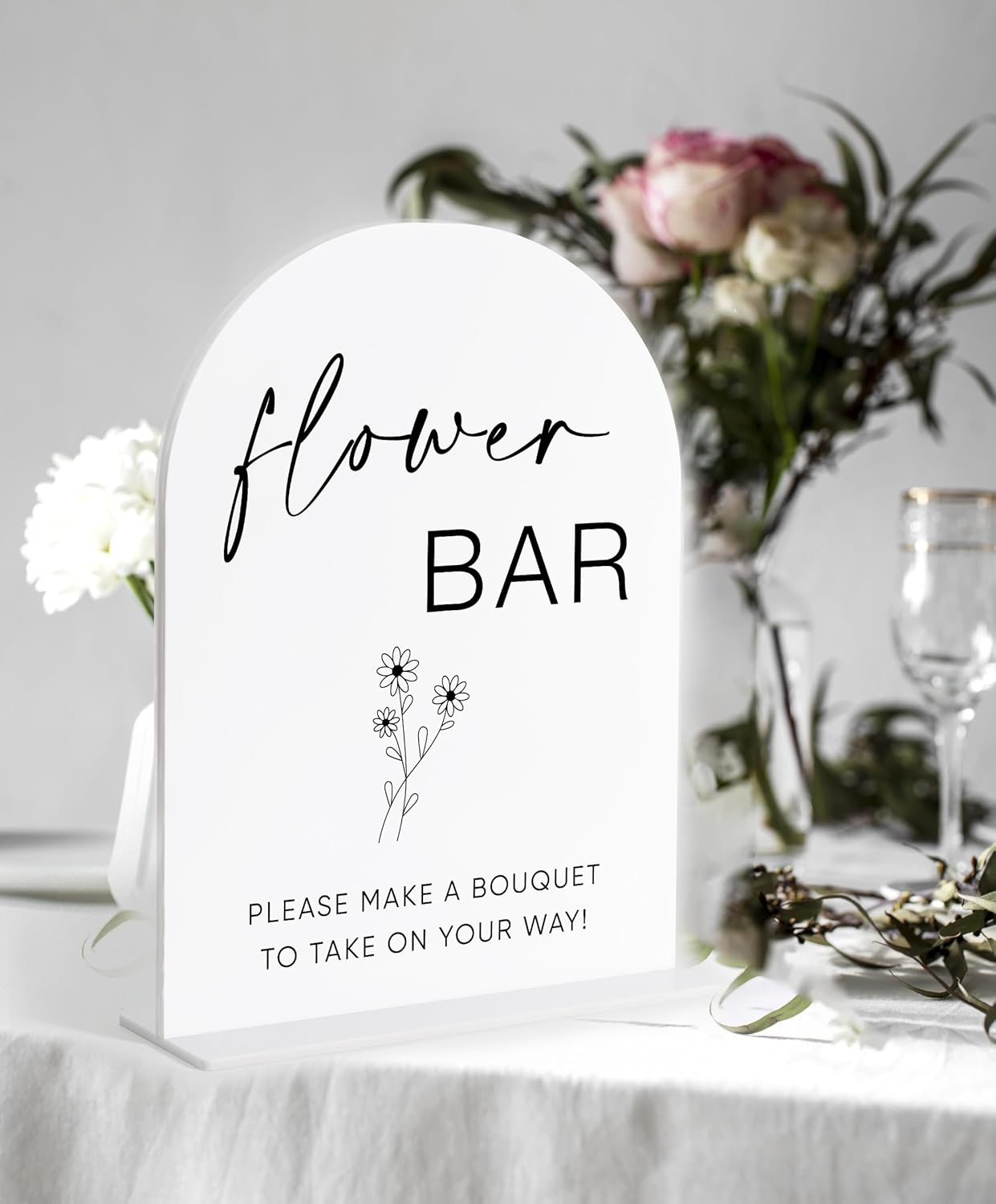 Flower Bar Sign, White Arch Acrylic Wedding Sign, Flower Bar Supplies, Wedding Reception Decorations, Bridal Shower Decor, Engagement Party Decor, Centerpiece Table Decorations Party-11