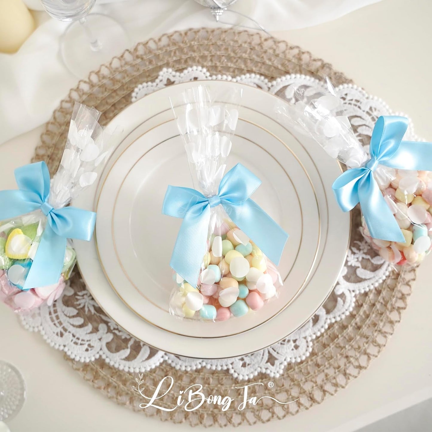 3.5" Blue Bow Satin Pre-Tied Bows for Gift Wrapping, Small Bows for Crafts, Premade Bows, Candy Apple Bows, Twist Tie Bows for Cake Decorating, Party Favor, Wedding Decoration-36 Counts