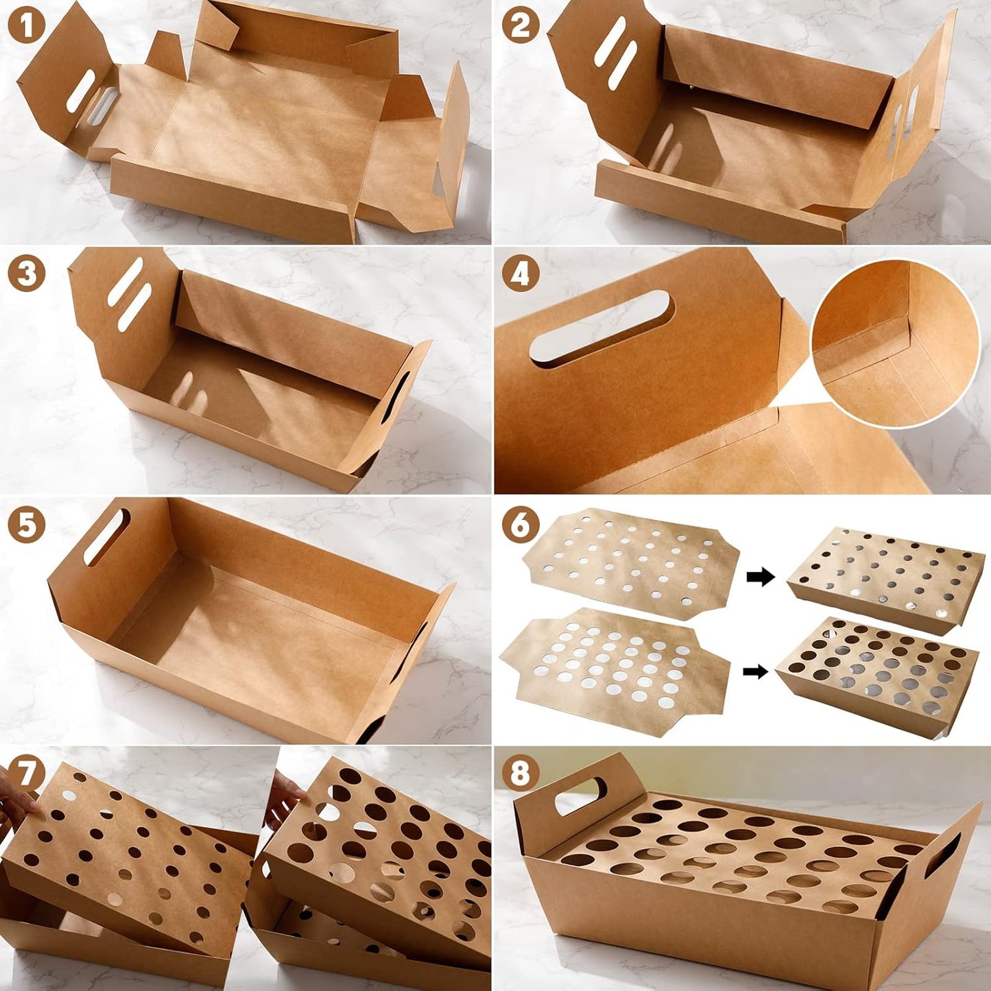 6 Set Wedding Confetti Cone Holder Box Each Includes 30 Pieces of Cone Papers and 30 Holes for 30 Confetti Cones Box Party Confetti Cone Kraft Stand Tray Box for Wedding Party Candy Flower