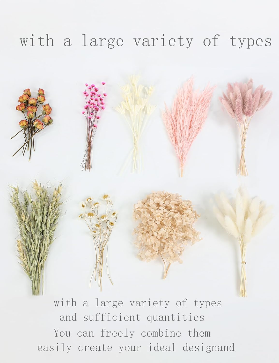 DIY Natural Dried Flower Set for Vase, Bulk Boho Dried Flowers with Stems,Fall Decor, Mini Flower Arrangements.(Pink)
