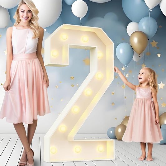 Ledido 4FT Marquee Light Up Numbers Large Light Up Letters for Party Decoration, Marquee Numbers for 2nd 20th Birthday Anniversary, Pre-cut Foam Board Assembly Required Number 2
