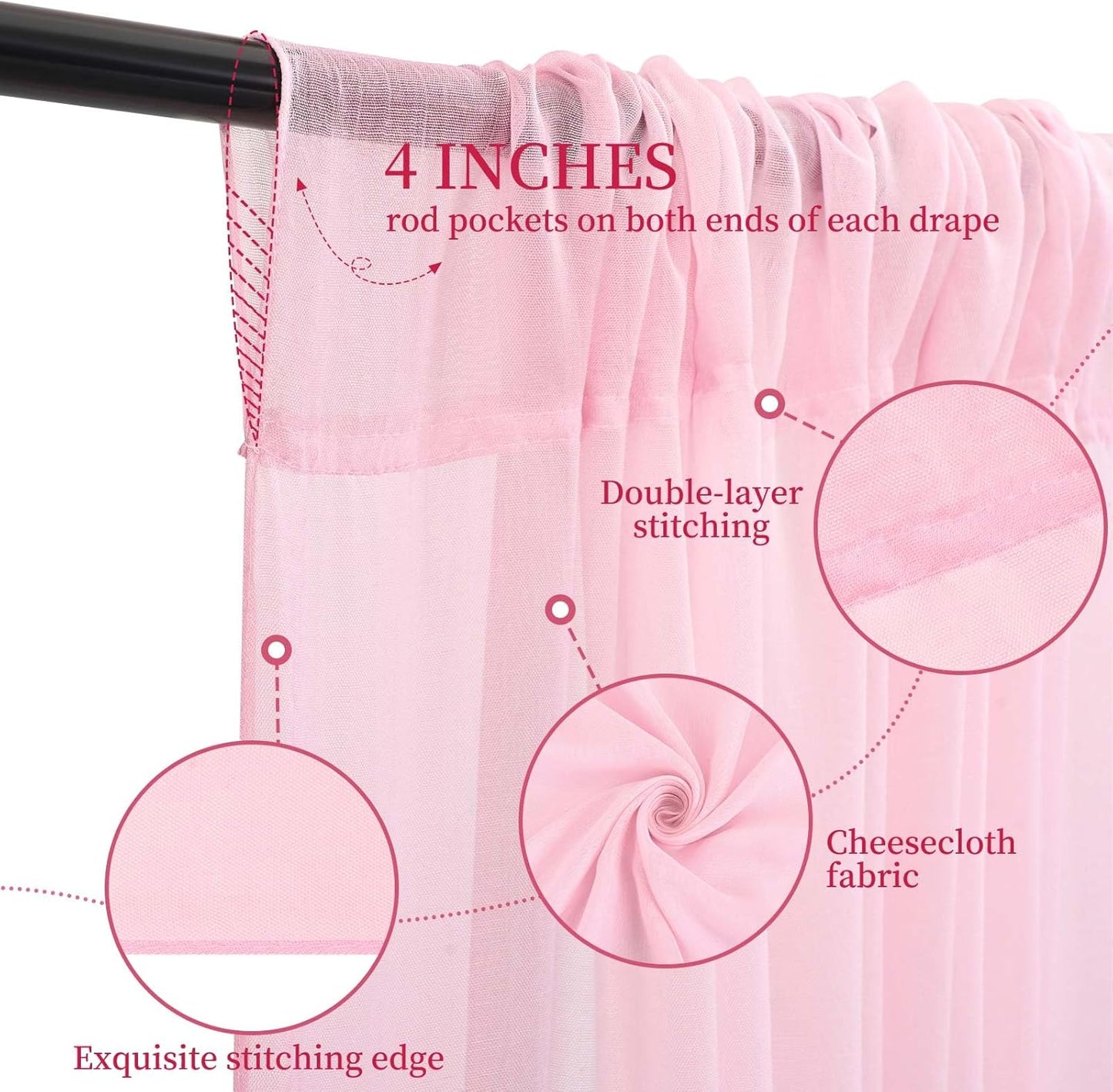 6 Panels Pink Ceiling Drapes for Wedding 5ftx20ft Ceiling Drapes Wedding Arch Draping Fabric Cheesecloth Sheer Curtain Romantic Ceiling Decorations for Weddings Party Banquet Ceremony Stage