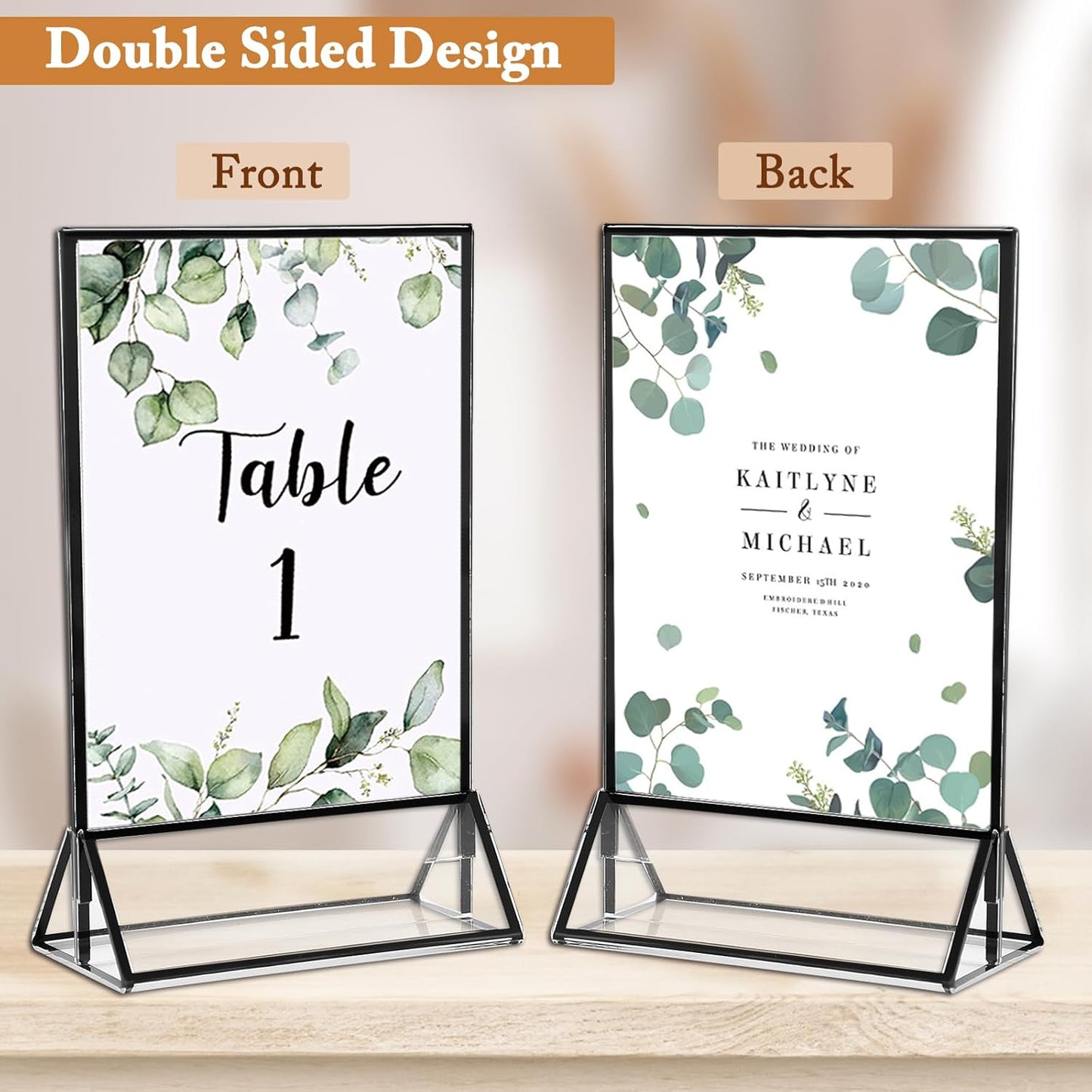 Floroom 12 Pack 4x6 Inch Clear Acrylic Sign Holders, Double-Sided Black Display Stand Picture Frames for Table Numbers, Menus, Flyers, Weddings, and Offices