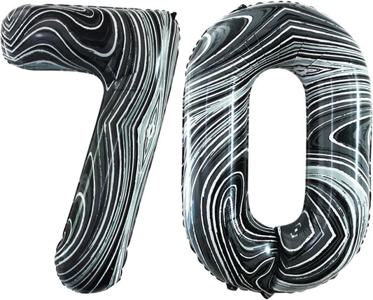 GOER Number 70 Balloons for 70th Birthday Party Decorations,42 Inch Jumbo Foil Helium Balloons for 70th Anniversary (Marble Black)