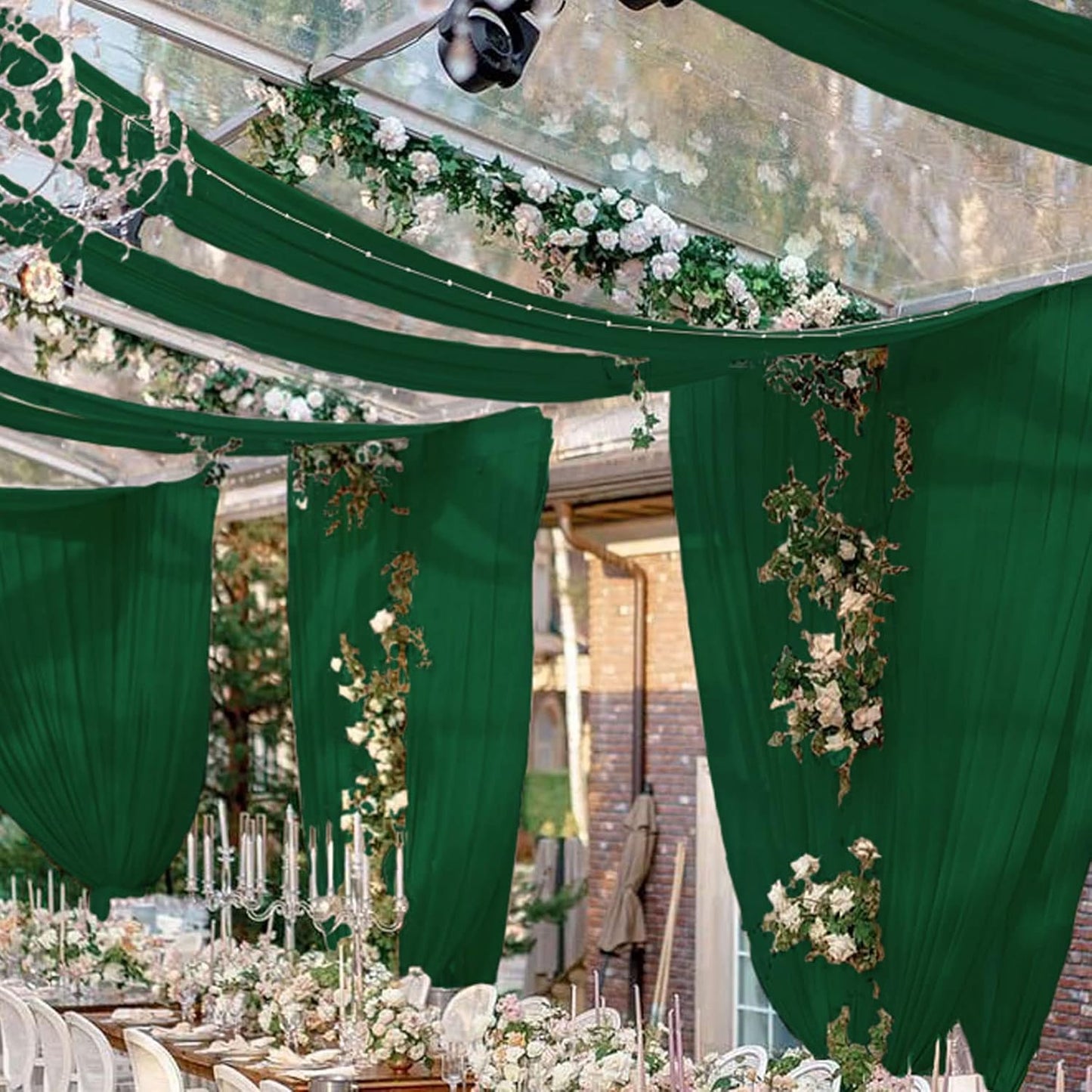 FUHSY Ceiling Drapes Emerald Green Wedding Arch Draping Fabric Chiffon Curtain Drapes 4 Panels 5x20FT Sheer Fabric for Draping Wedding Archway Tent Ceiling Drapes for Bed Canopy Ceiling Backdrop Decor