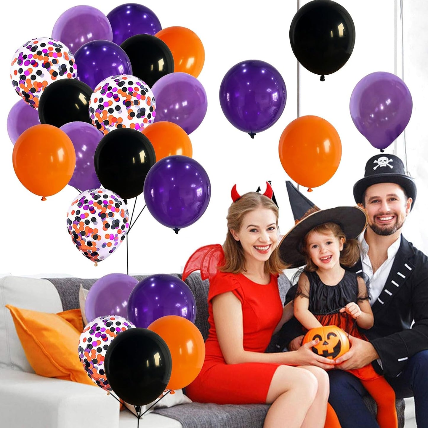 60Pcs Black Orange Purple Balloons, 12 Inch Balloon Purple Black Orange Party Balloons with Confetti Latex Helium Balloon for Birthday Festival Party Decoration Halloween Theme Party Indoor Outdoor