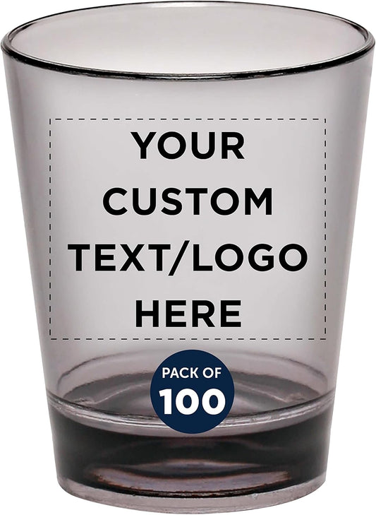 Custom Translucent Plastic Shot Glasses 1.5 oz. Set of 100, Personalized Bulk Pack - Acrylic, Great for Wedding, Party, Birthday, Gifts - Charcoal