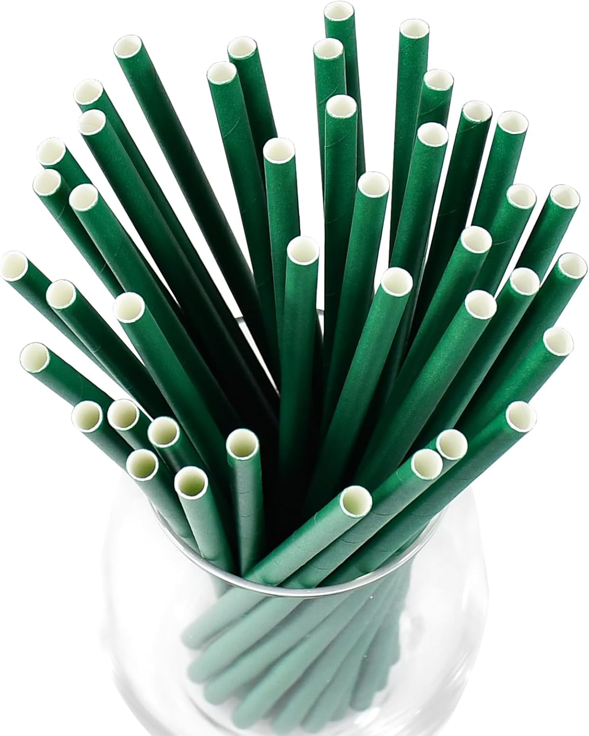 Disposable Paper Straws Solid Green - 7.75'' x 0.24'', 100 Counts - for Drinking, Beverage, Juice, Soda, Bar Supplies