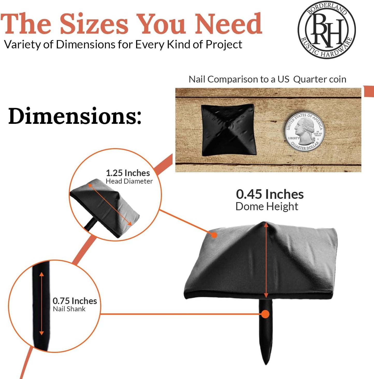 10 Pack 1.25" Square Head Iron Clavos Decorative Nails – Black – Handmade Rustic Square Fasteners for Farmhouse Shutters, Faux Wood Beams, Barn Doors, Shutters, and Gates – Ornamental Wood Accent