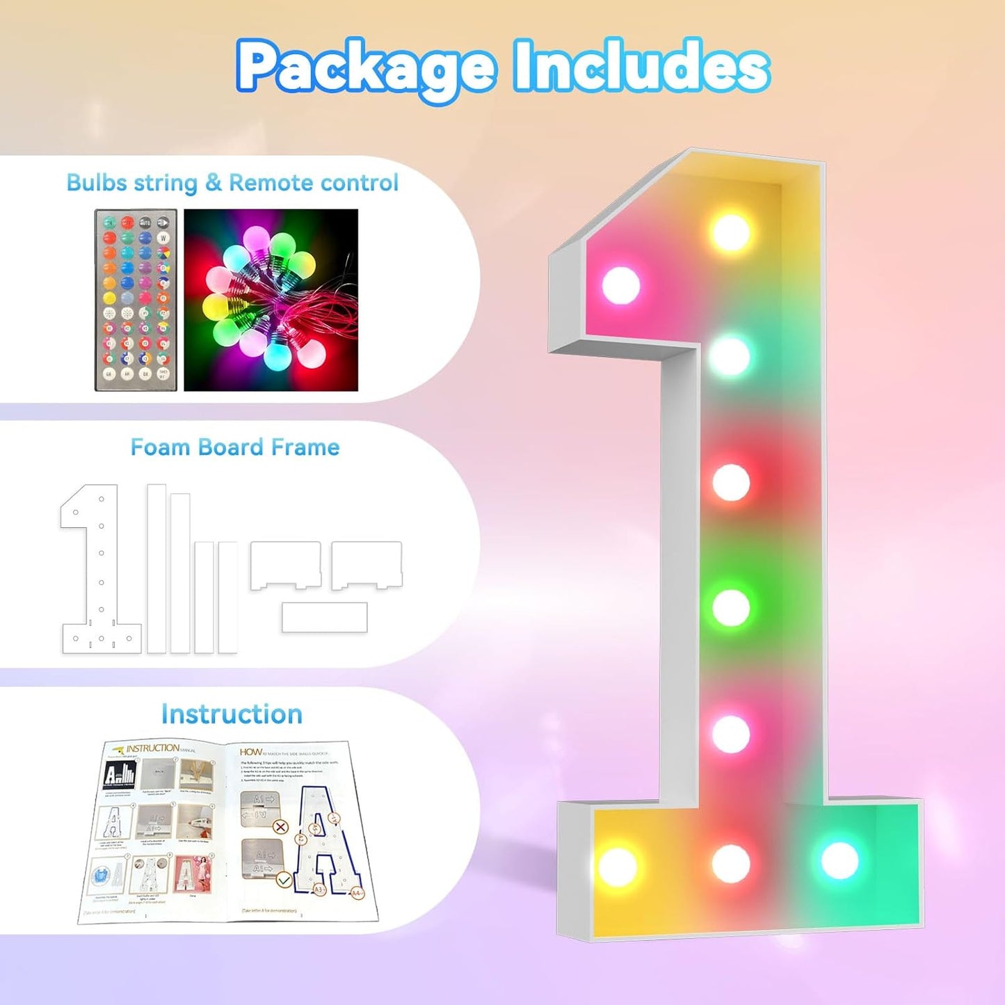 Ledido 4FT Marquee Light Up Numbers, 34 Colors Changing Marquee Numbers 4 Feet Tall with Remote, Big Numbers for Party Wedding Graduation Birthday Decoratoons, Large Light Up Number 0