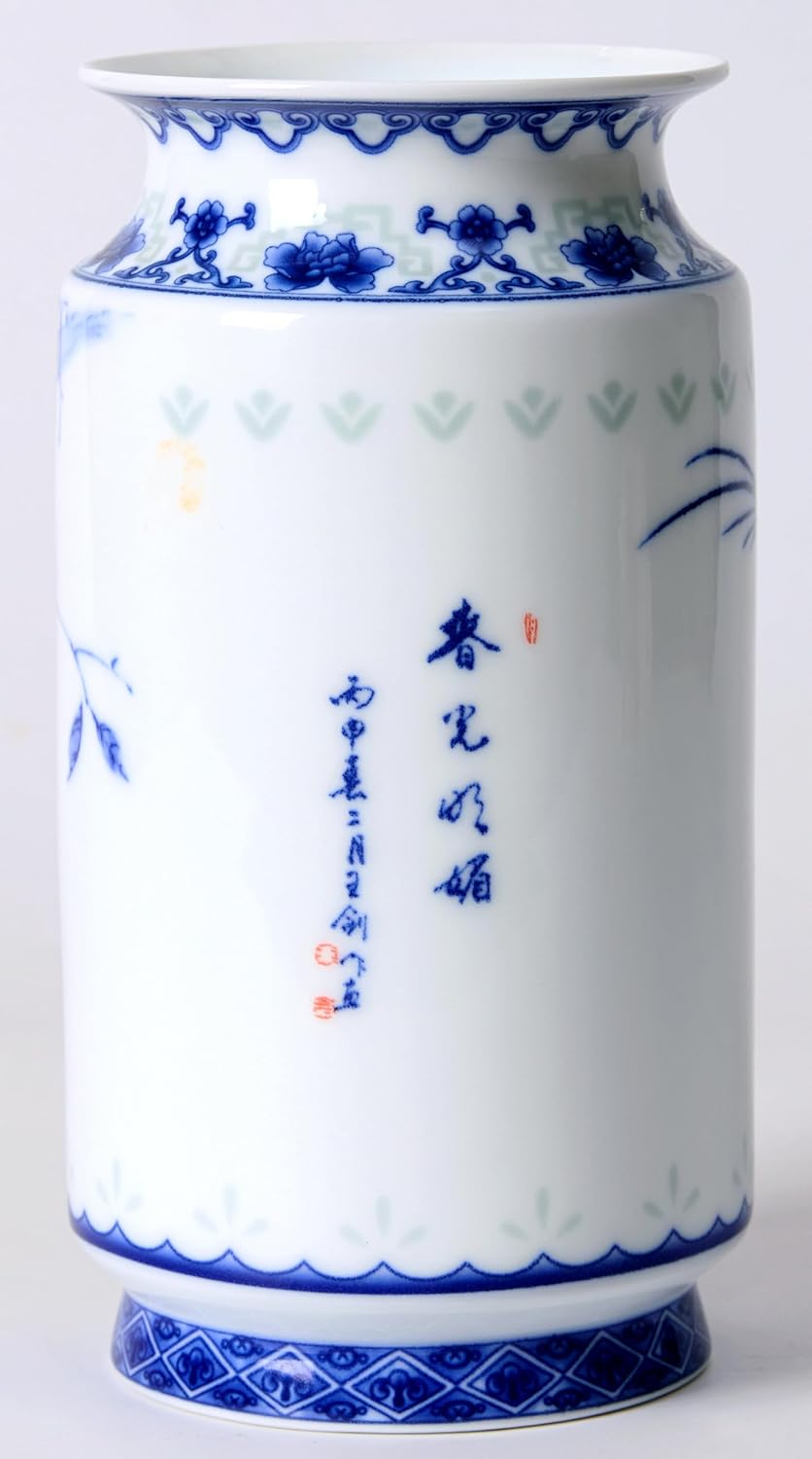 Blue and White Vintage Vase Chinoiserie Farmhouse Decorative Vases Flower Terracotta pots for Tableshelf Bookshelf Bathroom Living Room Kitchen 8.3inch