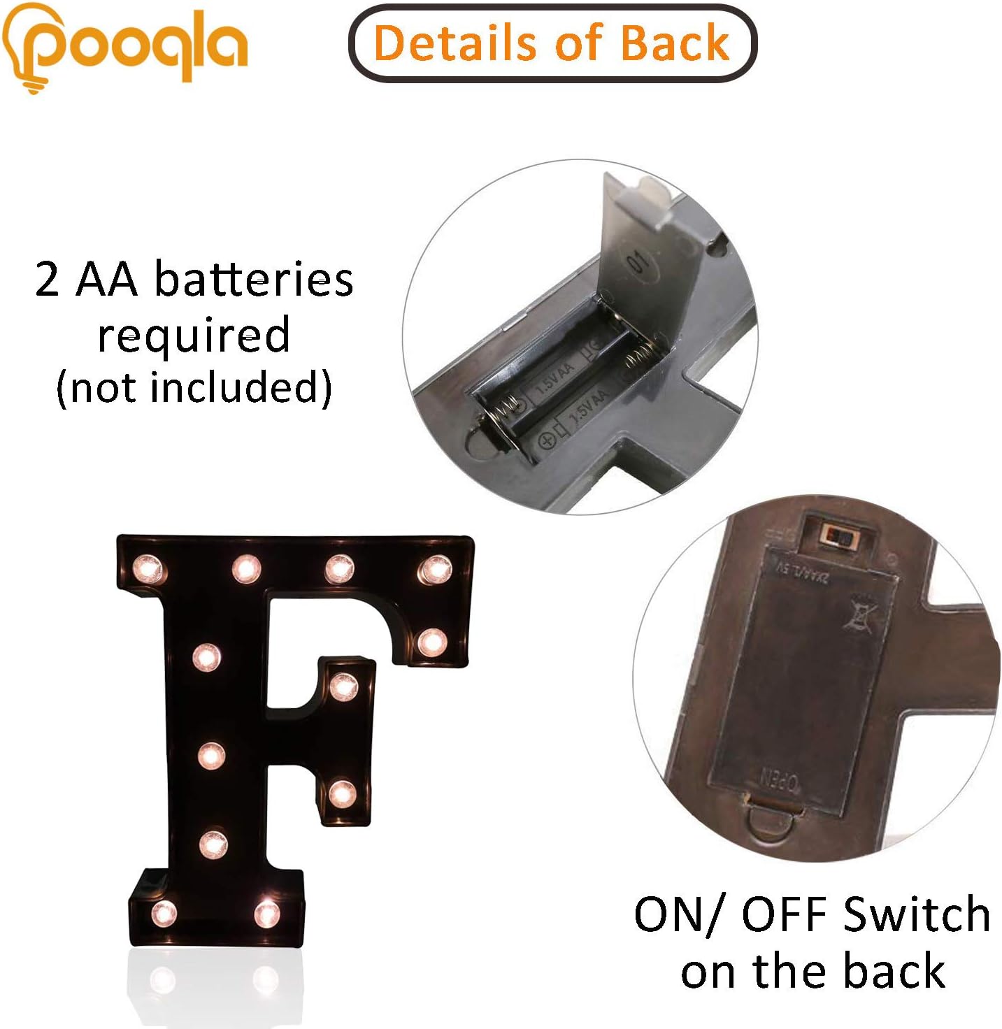 Decorative LED Illuminated Letter Marquee Sign - Alphabet Marquee Letters with Lights For Wedding Birthday Party Christmas Night Light Lamp Home Bar Decoration F, Black