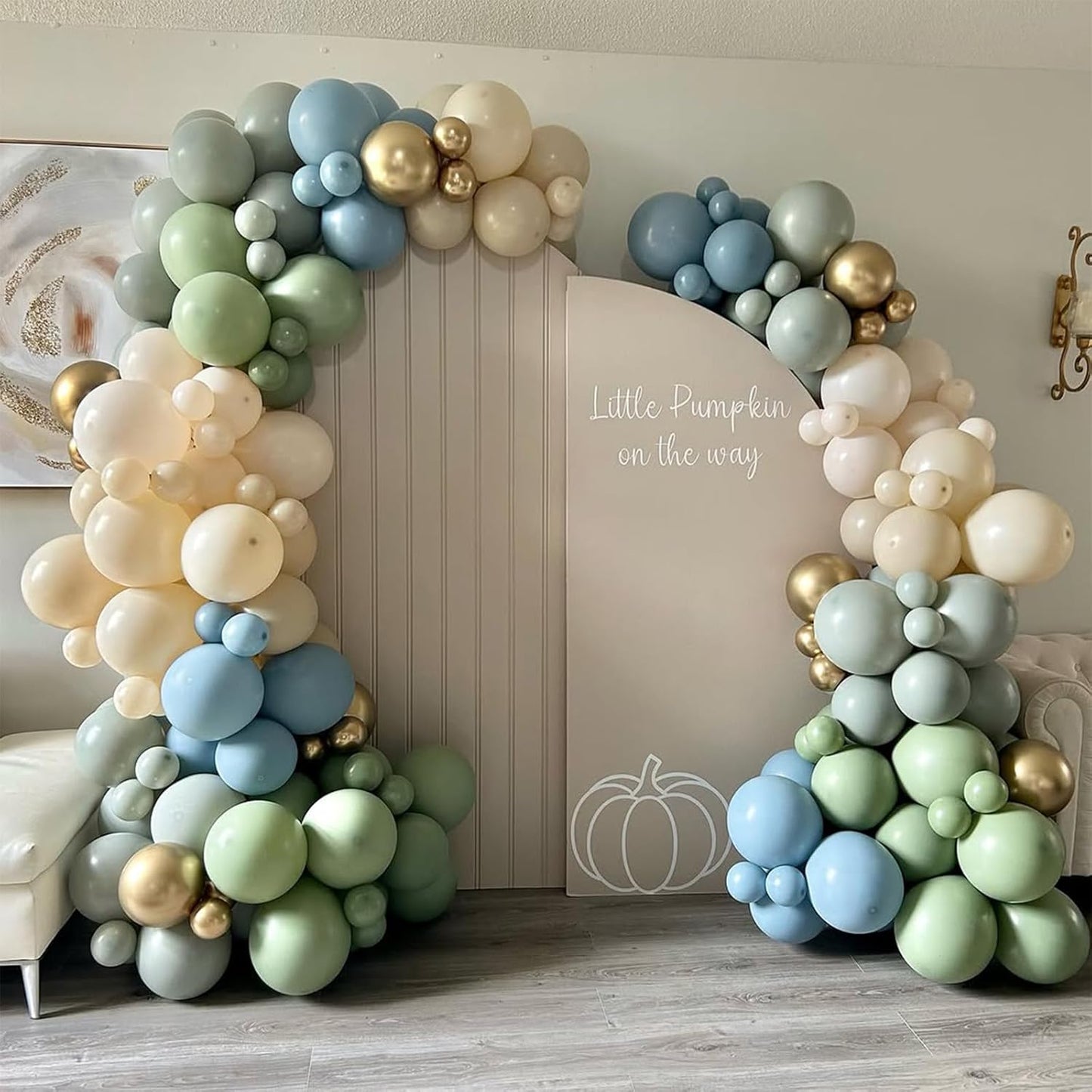 Dusty Blue Green Balloons, 60 Pcs 12 Inch Haze Fog Blue Sage Green Balloons with Sand White Metallic Gold Balloon for Boho Baby Shower Wedding Birthday Engagement Bridal Shower Party Decoration