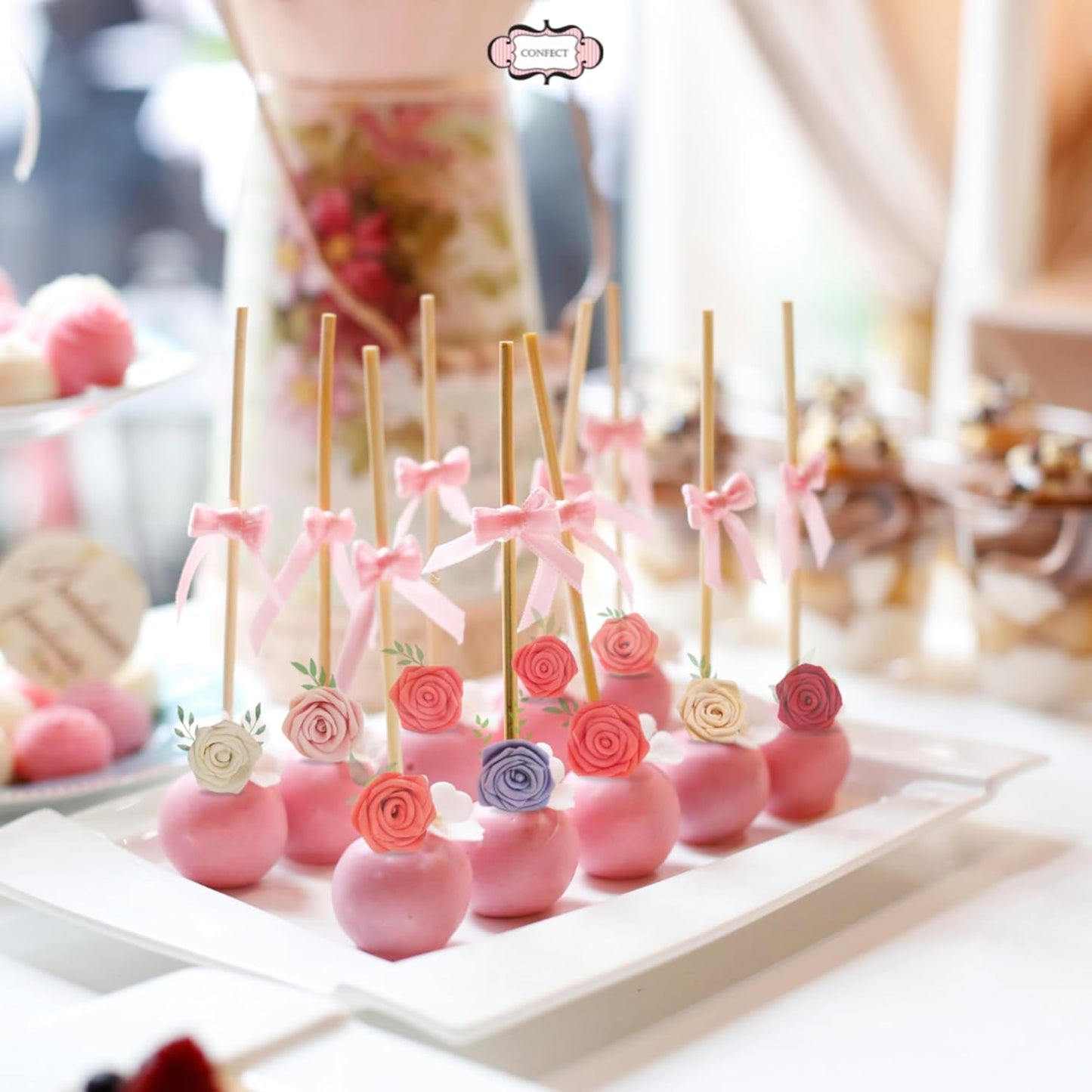 Confect Edible Rose Toppers – Edible Roses for Cake, Cupcake & Doughnut Decorating – Elegant Ombre Floral Toppers for Desserts- Vegan, Dairy-Free, Palm Oil-Free - Pack of 12