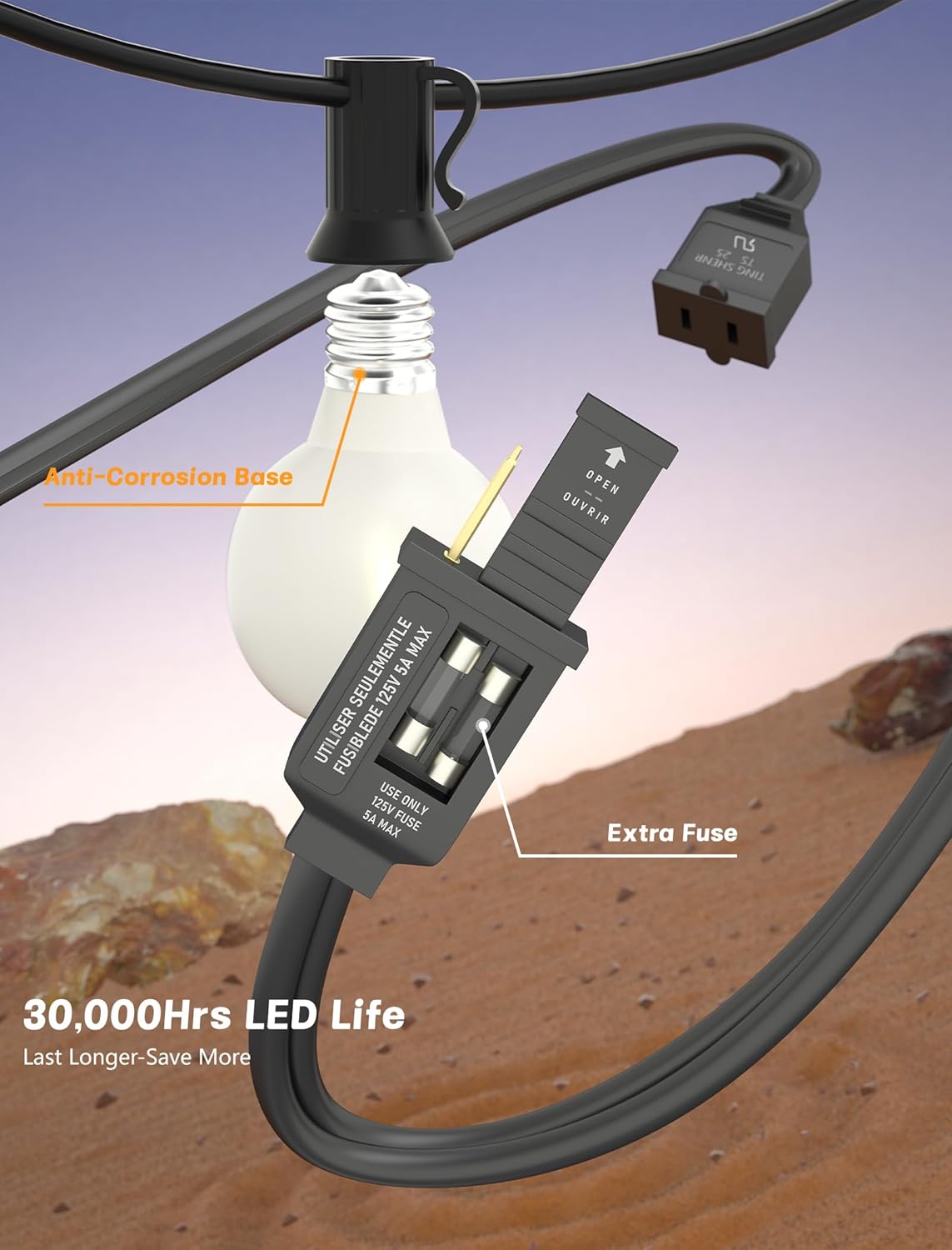 SUNSGNE G40 Outdoor String Lights Waterproof, 50FT Outdoor Hanging Lights with 52 Globe Frosted White LED Bulbs(2 Spare) for Outside Patio Tent Porch Garden Backyard Balcony Deck Decor