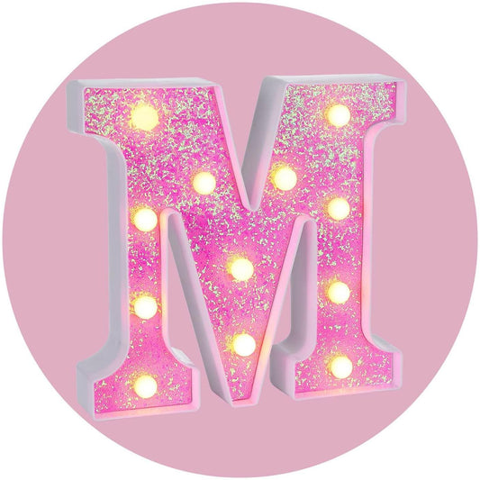 Foaky Pink Light up Letters，Pink Party Decorations,Girls Room Decor,Glitter Light Up Letters,Alphabet Letter Sign for Night Light Birthday Party Girls Gifts, Home Bar Decoration（M）