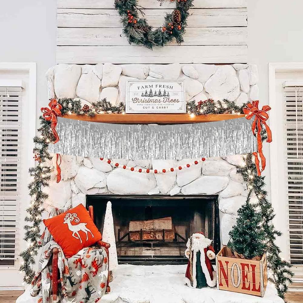 BEISHIDA 3 Packs 30 Feet Metallic Foil Fringe Garland Tinsel Streamers，Shiny Silver Wall Hanging Tinsel Fringe Banners for Wedding Birthday Party Decoration Halloween Christmas New Year