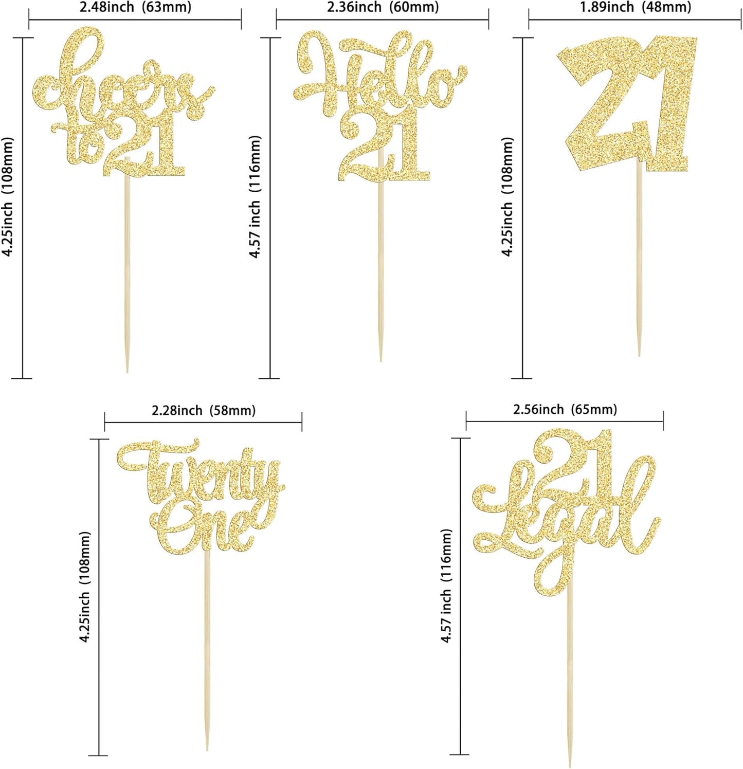 30Pcs 21st Birthday Cupcake Toppers: 21 Legal Cupcake Picks, Cheers to 21 Years Old Cake Decorations for 21st Birthday Anniversary Party Supplies - Gold Glitter