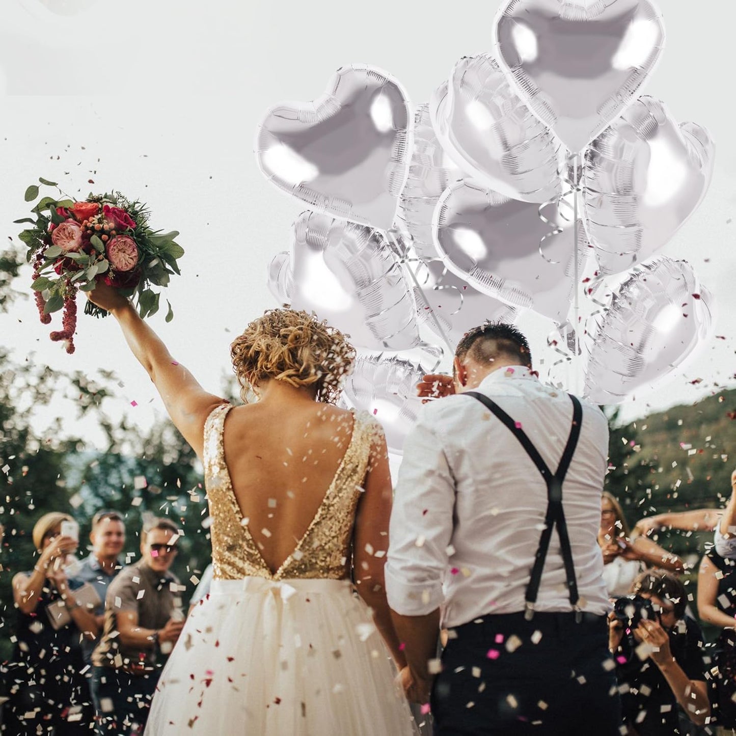 TONIFUL 30Pcs 18 Inch Silver Heart Balloons Silver Heart Shape Foil Mylar Balloons Decoration for Birthday Valentine's Day Wedding Bridal Shower Anniversary Engagement Party Supplies